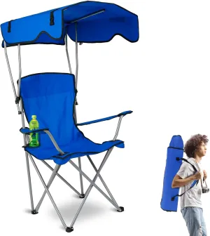 Camping Chair with Canopy, Outdoor Folding Chair with Adjustable Shade & Cup Holder, Heavy Duty Beach Chair for Adult Portable Camping Recliner Support 330 LBS