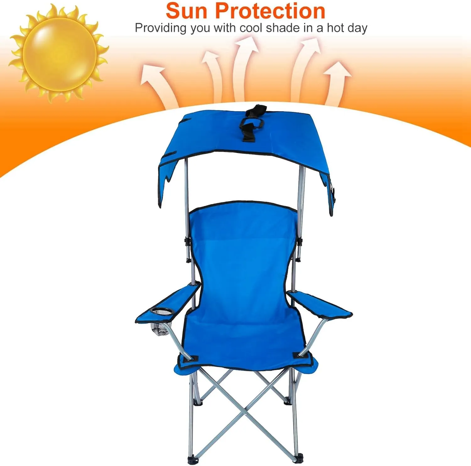 Camping Chair with Canopy, Outdoor Folding Chair with Adjustable Shade & Cup Holder, Heavy Duty Beach Chair for Adult Portable Camping Recliner Support 330 LBS