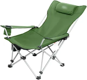 Camping Chairs for Adults, Folding Chair Indoor Padded, Oversize Portable Camp Chair with Side Pockets Metal Frame Single Leisure Lounge Recliner for Outdoor Hiking,Green-Style1
