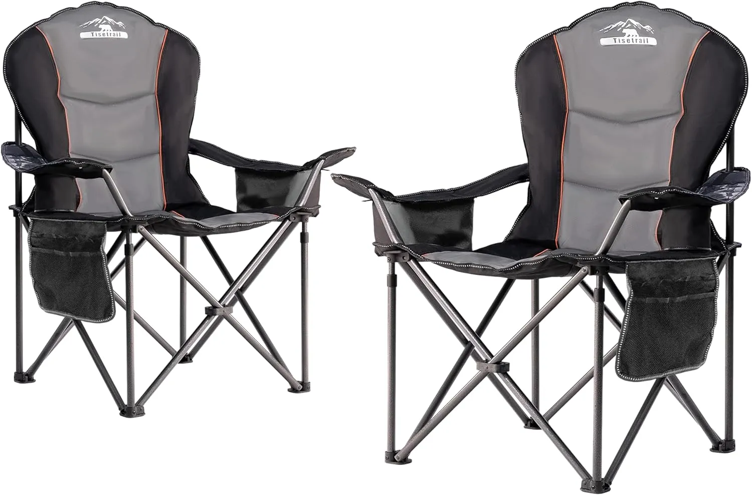 Camping Chairs, Oversized Padded Folding Camping Chair with Lumbar Back, Heavy Duty 500 lb Support Collapsible Chair with Cooler Bag Cup Holder for Outdoor Garden Beach Fishing, 2 Pack, BLK