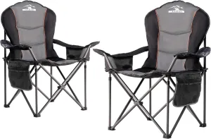 Camping Chairs, Oversized Padded Folding Camping Chair with Lumbar Back, Heavy Duty 500 lb Support Collapsible Chair with Cooler Bag Cup Holder for Outdoor Garden Beach Fishing, 2 Pack, BLK