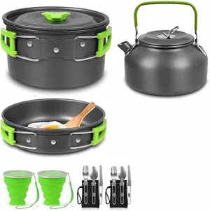 Camping Cooking Cookware Mess Kit Outdoor Ultralight Non-Stick Pots Pan Kettle Folding for Backpacking Picnic Hiking (Color : A) (A)