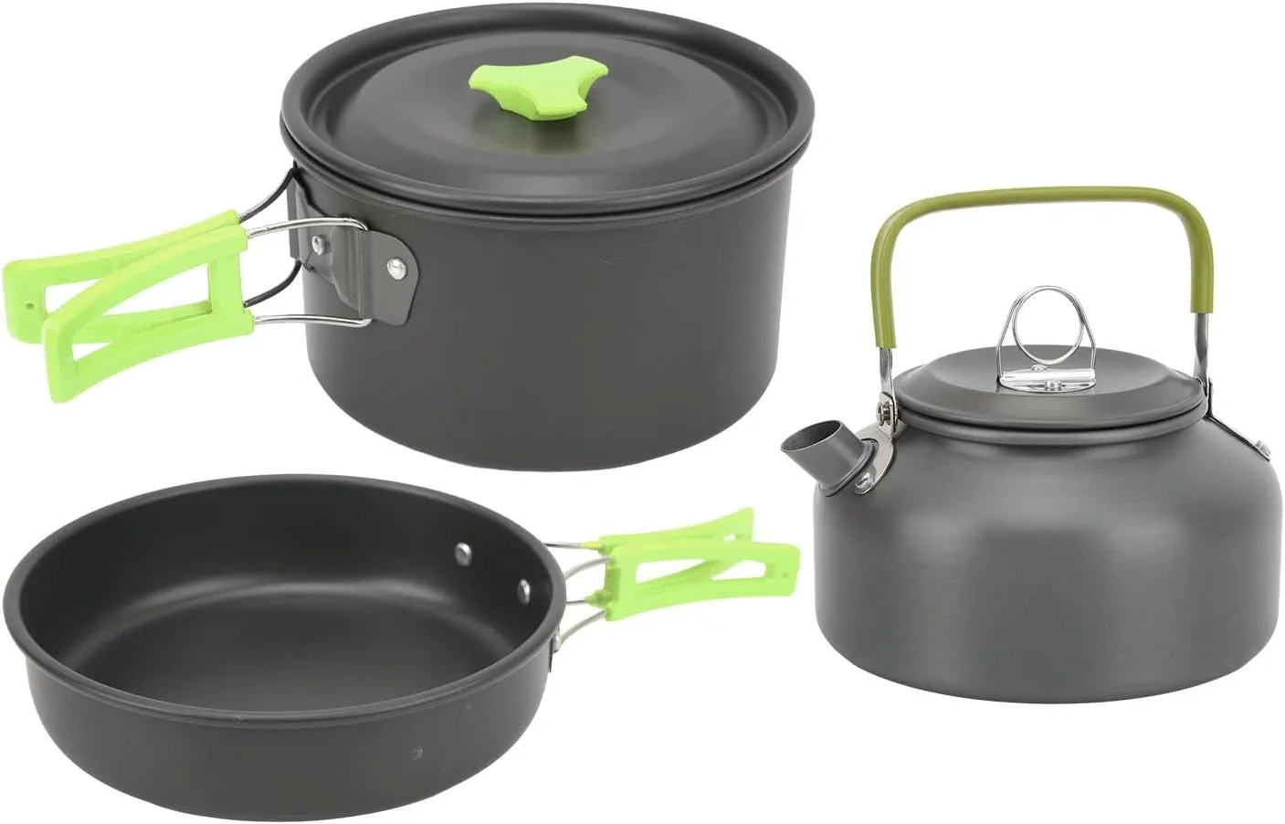 Camping Cookware Mess Kit Camping Set Pot Teapot Color Plate Set Portable Kettle Cooking Utensils for Backpacking Pot Pan Teapot Folding Fork Knife Spoon Kit