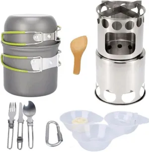 Camping Cookware Mess,Kit Camp Cook Set with Outdoor Camping Stove, Non Stick Pot Knife Spoon Set Camping Picnic Hiking Utensils (Color : Green)