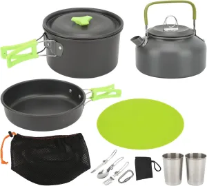 Camping Cookware Set Hard Oxidized Non Stick Pans Pots Teapot Easy Carry Light Compact for Outdoor Activities