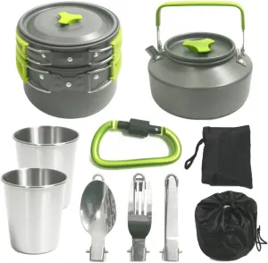 Camping Cookware Set, Portable Foldable Outdoor Tea Pot and Cooking Pot Combo, Lightweight Backpacking Stove Accessories for Hiking, Picnic, and Survival Gear - Perfect for Outdoor Enthusiasts