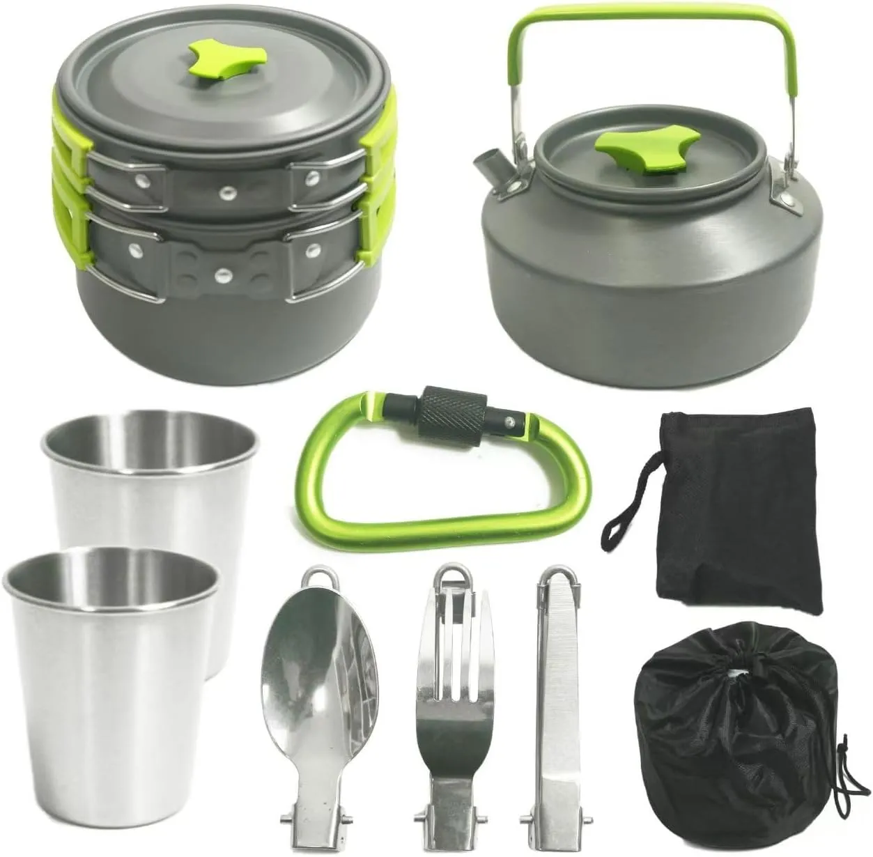 Camping Cookware Set, Portable Foldable Outdoor Tea Pot and Cooking Pot Combo, Lightweight Backpacking Stove Accessories for Hiking, Picnic, and Survival Gear - Perfect for Outdoor Enthusiasts