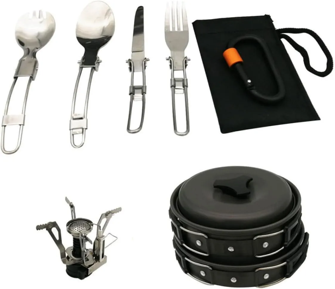 Camping Cookware Set Portable Hiking Pot Non-Stick Cooking Tools Compact Design for Outdoor Activities