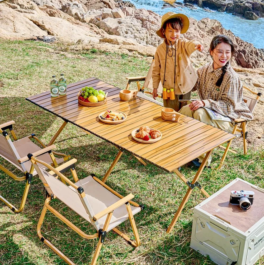 Camping Folding Chair and Table Set,Portable Picnic Table with Seats,for Outdoor Travel, Grill Beaches Party, Backyard BBQ 150 * 60 * 56cm Table Chair*8
