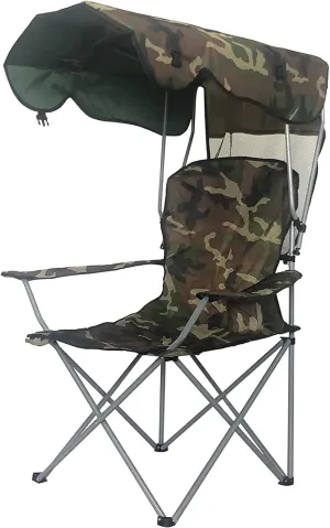 Camping Folding Chair for Outdoor, Foldable Camp Chair with Shade Canopy, Collapsible Lightweight Sports Lawn Chair 220lbs, for Lawn Beach and Pation, Recliner,Camouflage,58 * 130CM