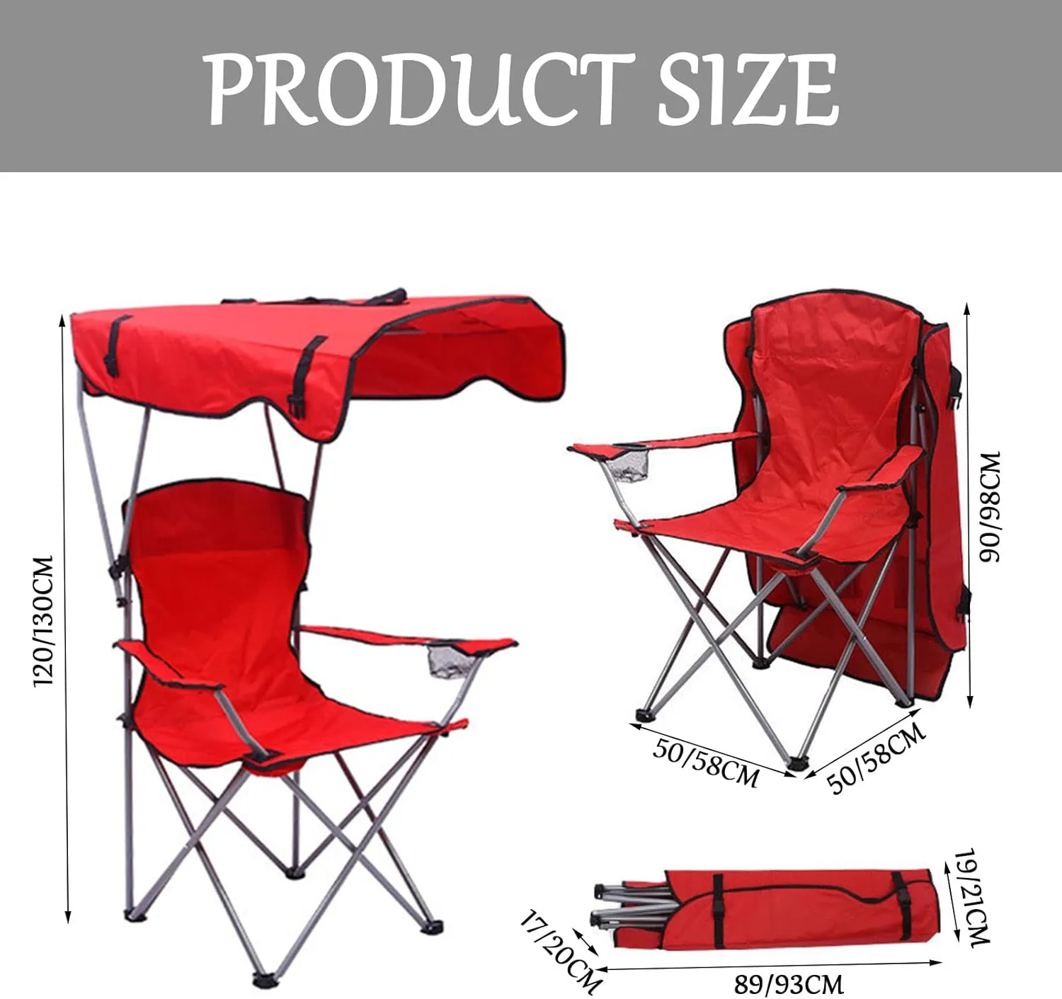 Camping Folding Chair for Outdoor, Foldable Camp Chair with Shade Canopy, Collapsible Lightweight Sports Lawn Chair 220lbs, for Lawn Beach and Pation, Recliner,Green,50 * 120CM
