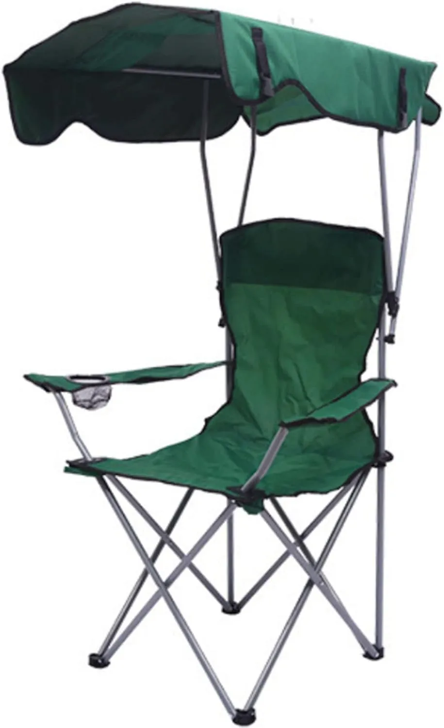 Camping Folding Chair for Outdoor, Foldable Camp Chair with Shade Canopy, Collapsible Lightweight Sports Lawn Chair 220lbs, for Lawn Beach and Pation, Recliner,Green,50 * 120CM
