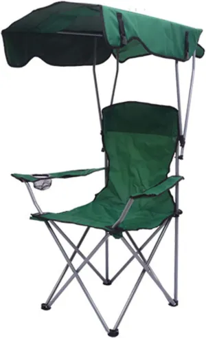 Camping Folding Chair for Outdoor, Foldable Camp Chair with Shade Canopy, Collapsible Lightweight Sports Lawn Chair 220lbs, for Lawn Beach and Pation, Recliner,Green,50 * 120CM
