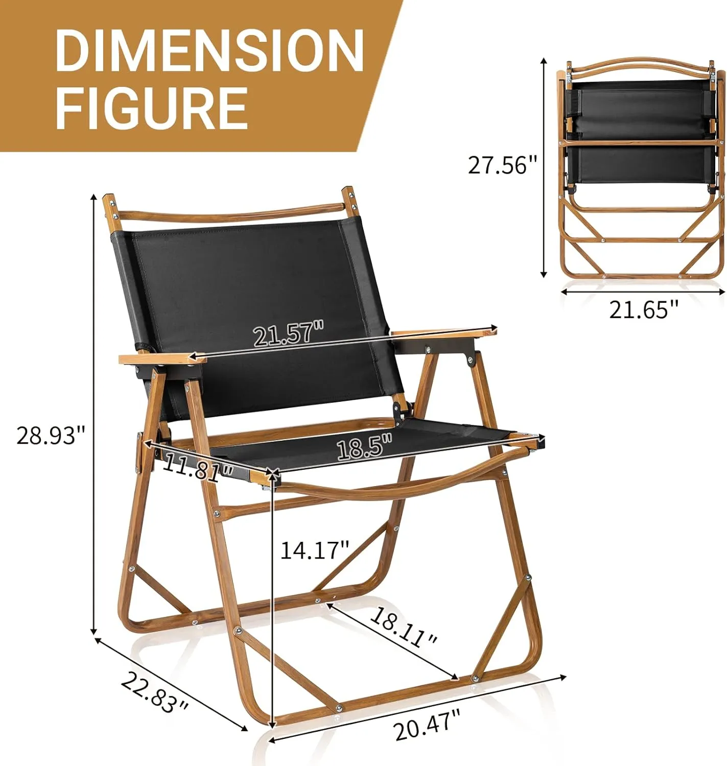 Camping Folding Chair - Heavy-duty Outdoor Chair - Large Aluminum Frame Beach Chair - Portable Camping Chair - Lightweight Director Chair - 600D Khaki Oxford Fabric Collapsible Travel Chair - Black