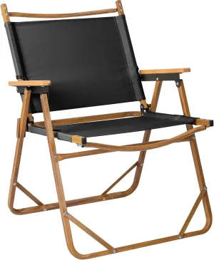 Camping Folding Chair - Heavy-duty Outdoor Chair - Large Aluminum Frame Beach Chair - Portable Camping Chair - Lightweight Director Chair - 600D Khaki Oxford Fabric Collapsible Travel Chair - Black