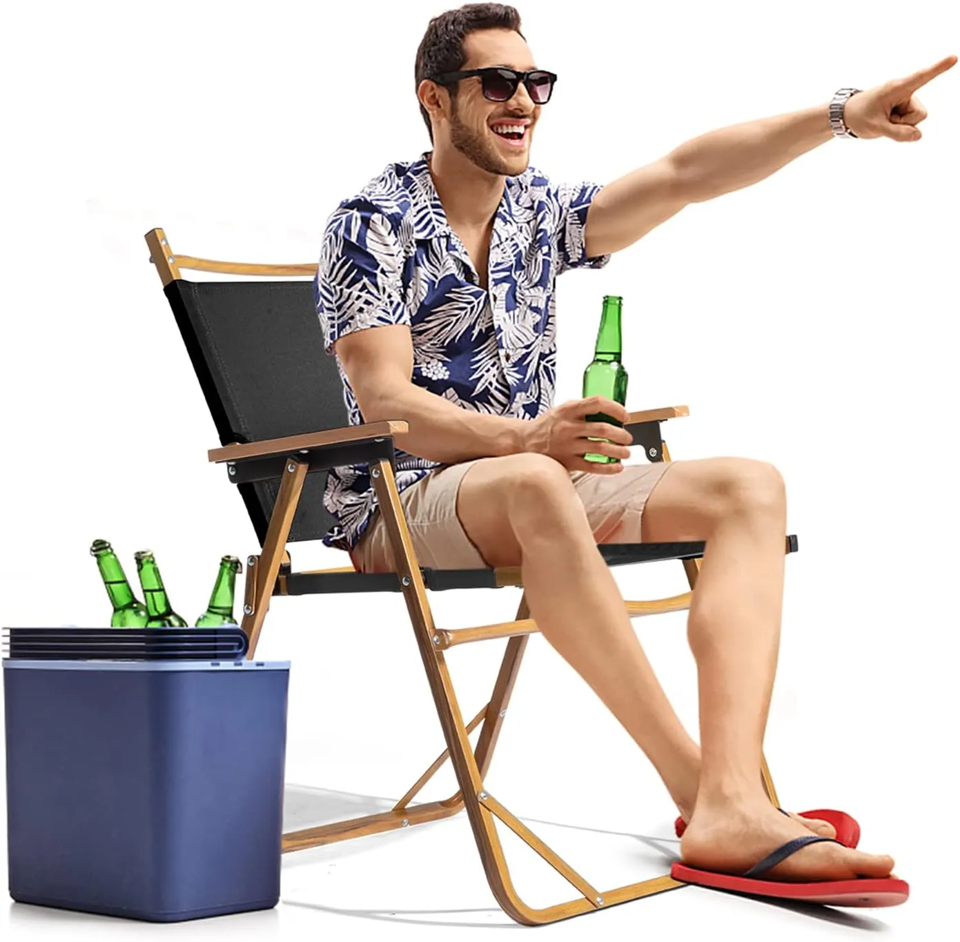 Camping Folding Chair - Heavy-duty Outdoor Chair - Large Aluminum Frame Beach Chair - Portable Camping Chair - Lightweight Director Chair - 600D Khaki Oxford Fabric Collapsible Travel Chair - Black