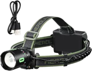 Camping Headlamp - Rechargeable LED Head Torch, Waterproof Bright Headlight | 8 Light Modes with Red Safety Warning for Fishing, Hiking, Night Running, Backpacking, Hunting, Outdoor Adventure