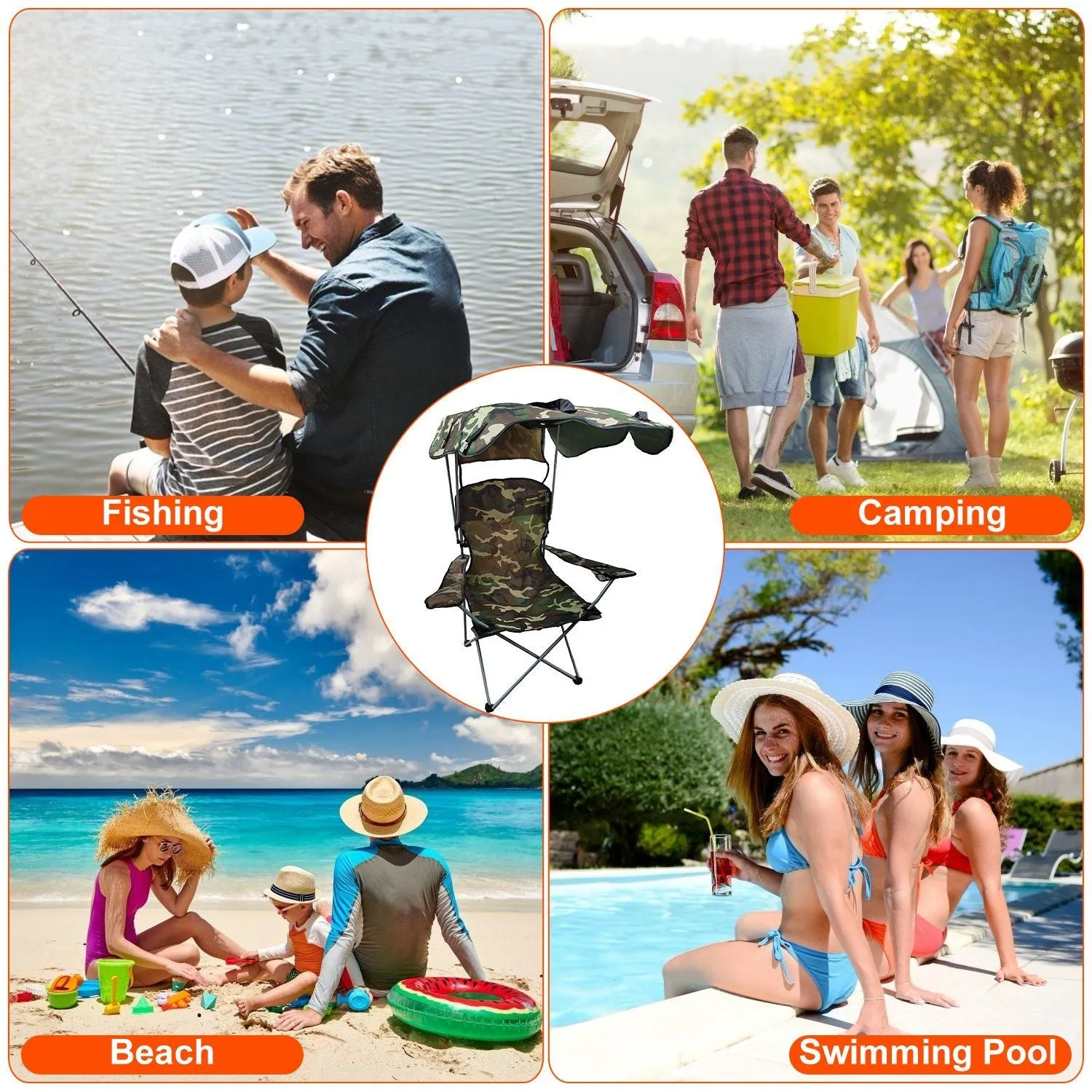 Camping Sun Lawn Quick resolution Folding Canopy Chair Chair Easy-to-use Beach Load Foldable Seat Canopy 330LBS Protection