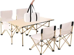 Camping Table Chairs 5-Piece Folding Table, Portable Outdoor Aluminum Alloy Picnic Table, Lightweight and Durable for Storage 95x57x50cm