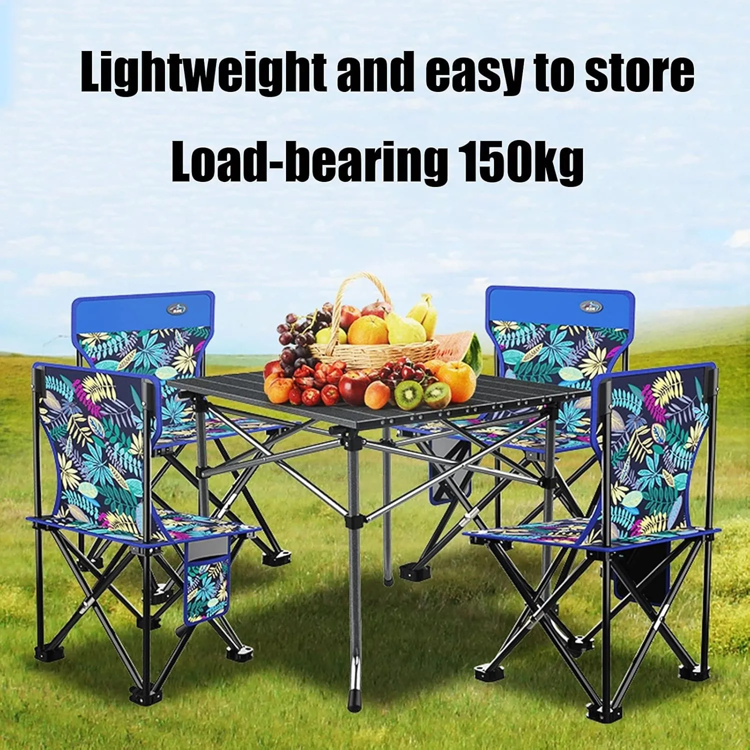 Camping Table Chairs 5-Piece Outdoor Set, Ultra-Light Aluminum Camping Picnic Table, The Tote Bag is Easy to Carry and Store
