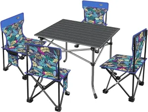 Camping Table Chairs 5-Piece Outdoor Set, Ultra-Light Aluminum Camping Picnic Table, The Tote Bag is Easy to Carry and Store