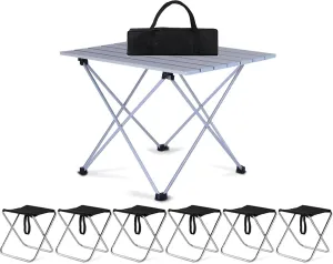 Camping Table Chairs 7-Piece Ultra-Light and Durable Folding Table Set, Outdoor Aluminum Alloy Camping Picnic Table, Multifunctional Vehicle, Courtyard Table 56x40x40cm