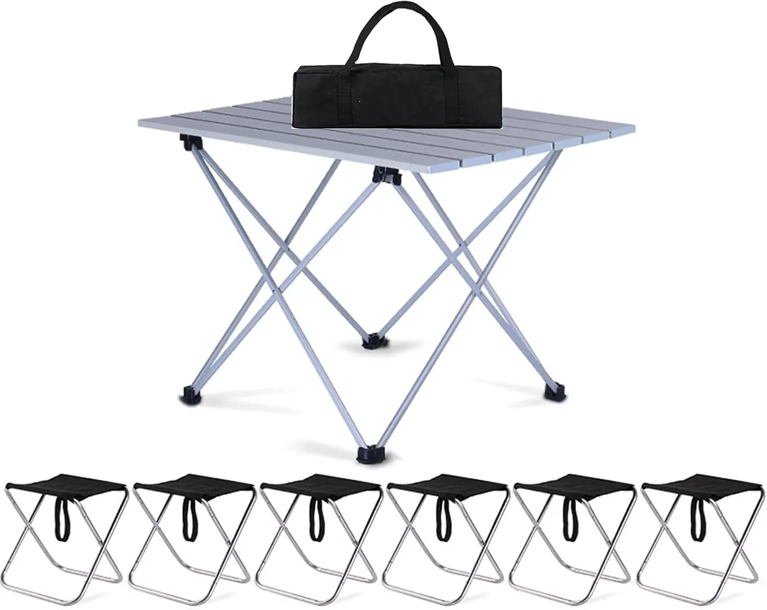 Camping Table Chairs 7-Piece Ultra-Light and Durable Folding Table Set, Outdoor Aluminum Alloy Camping Picnic Table, Multifunctional Vehicle, Courtyard Table 56x40x40cm