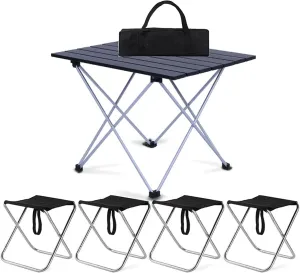 Camping Table Chairs Black Outdoor Set, Portable Aluminum Camping Picnic Table, Used for Self-Driving Fishing and Barbecue 56x40x40cm
