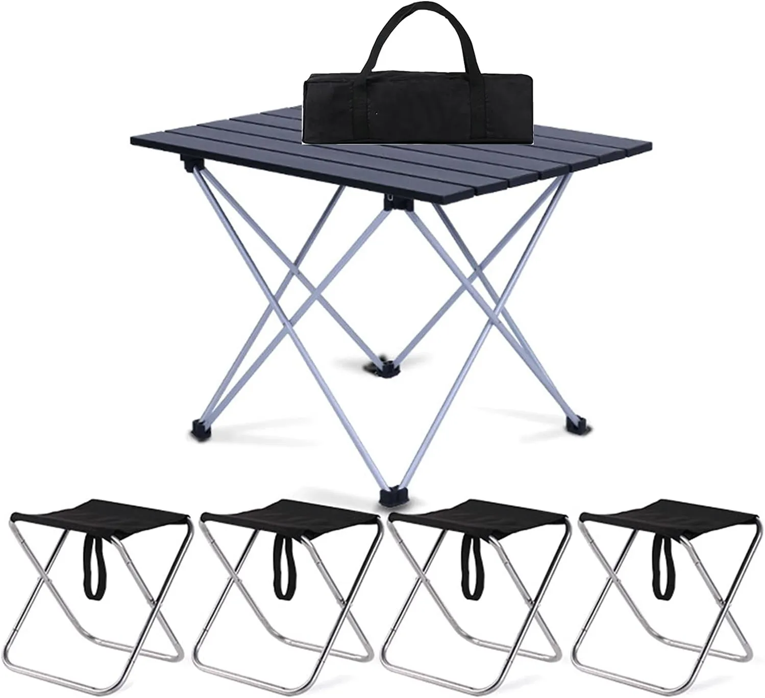 Camping Table Chairs Black Outdoor Set, Portable Aluminum Camping Picnic Table, Used for Self-Driving Fishing and Barbecue 56x40x40cm