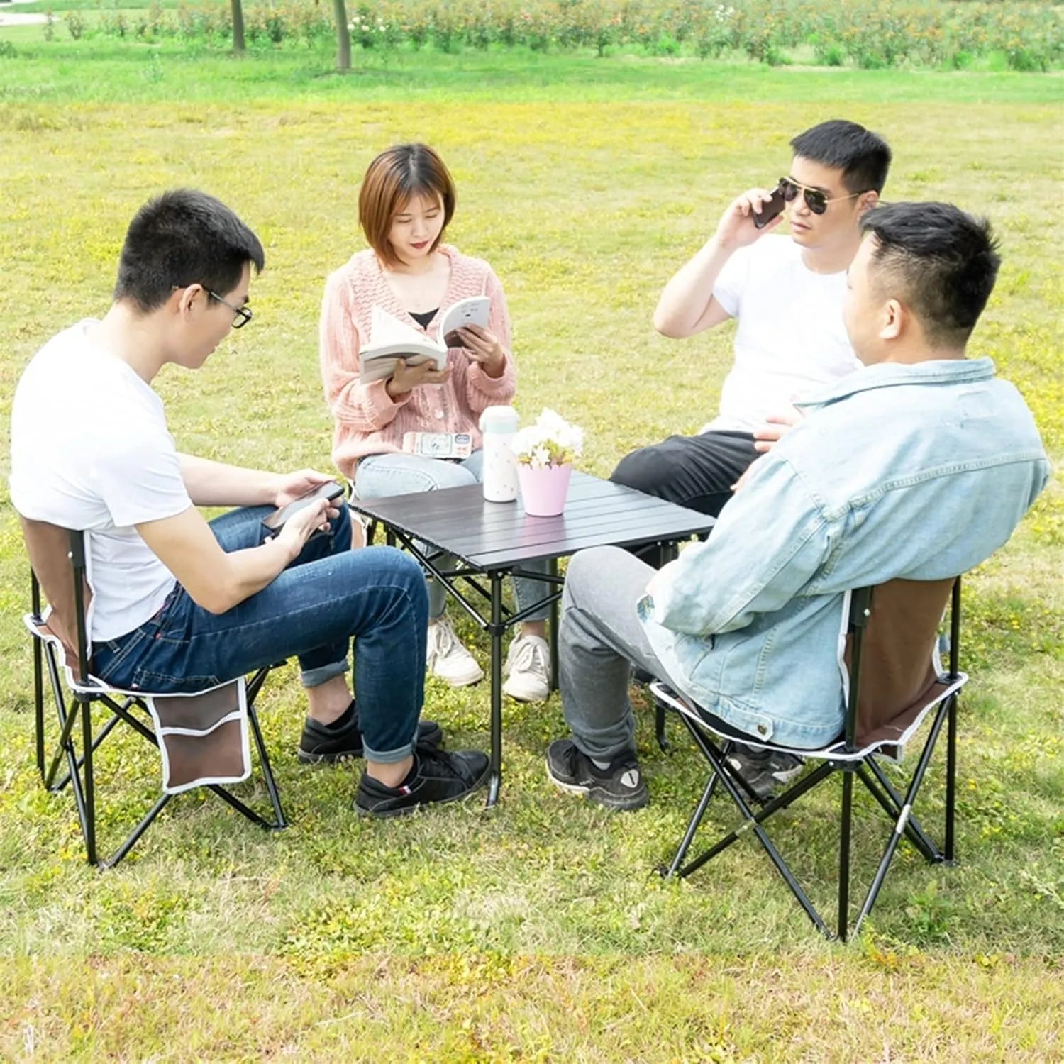 Camping Table Chairs Folding and Lightweight Outdoor Picnic Table Set, Aluminum Patio Table, Suitable for Barbecue, Fishing, Beach, Car (Size : Medium)
