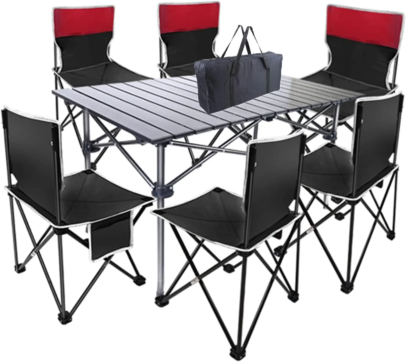 Camping Table Chairs Large Set with Six Chairs, Aluminum Alloy Outdoor Camping Picnic Table, Convenient Storage