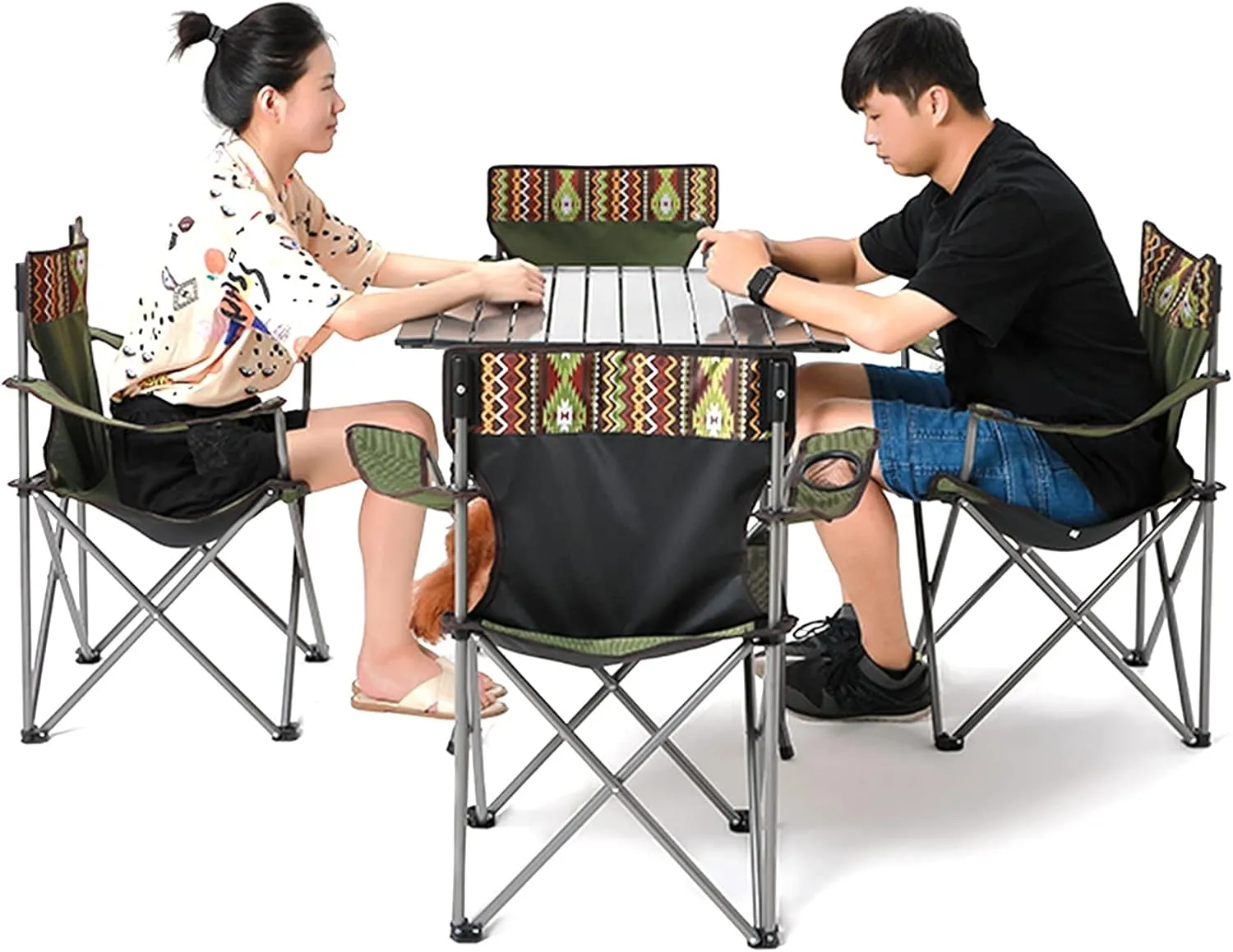 Camping Table Chairs Outdoor Folding Table and Chair Set, Aluminum Alloy Roll Table Top, Suitable for Balcony Garden Fishing Camping Picnic Table (Color : Package 3)