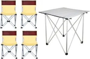 Camping Table Chairs Outdoor Folding Table with 4 Chairs, Ultra-Light and Durable Aluminum Alloy Camping Picnic Table, Multifunctional Portable Table