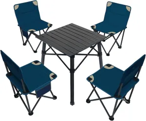 Camping Table Chairs Portable Folding Table and Chair Set, Aluminum Outdoor Picnic Table, Suitable for Courtyard Barbecue Travel (Color : Blue)