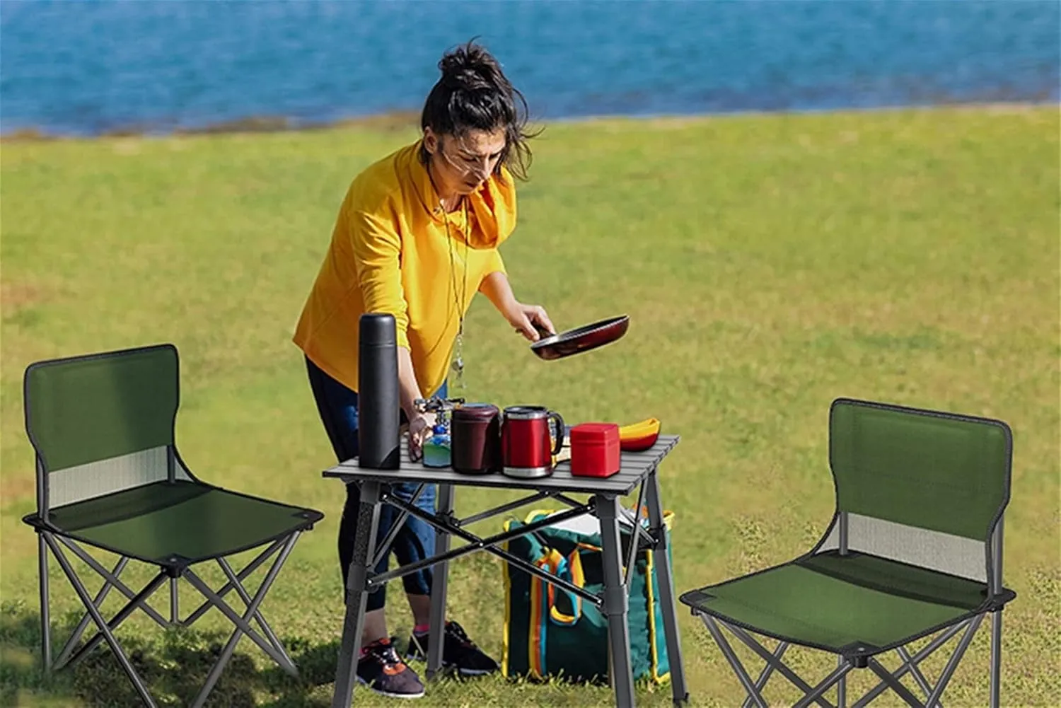 Camping Table Chairs Portable Folding Table and Chair Set, Aluminum Outdoor Picnic Table, Suitable for Courtyard Barbecue Travel (Color : Blue)
