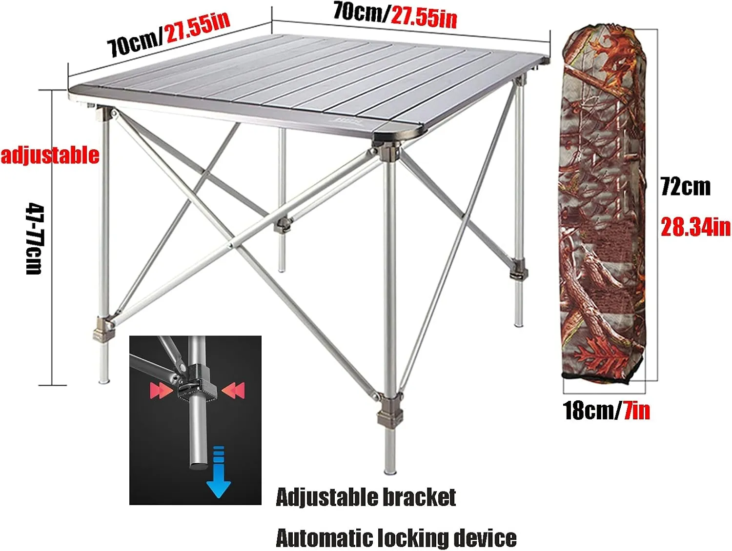 Camping Table Chairs Portable Set, Outdoor Aluminum Alloy Can Lift Picnic Table, Portable Table with Carrying Bag