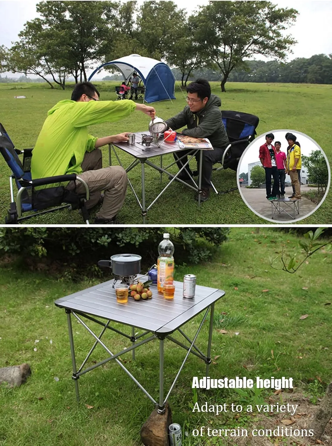 Camping Table Chairs Portable Set, Outdoor Aluminum Alloy Can Lift Picnic Table, Portable Table with Carrying Bag