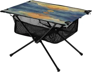 Camping Table Lightweight Portable Folding Table with Mesh Storage Net Animal Deer Blue Ideal for Camping Hiking Beach Picnic Travel Backyard