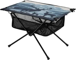 Camping Table Lightweight Portable Folding Table with Mesh Storage Net Animal Deer Mountain View Ideal for Camping Hiking Beach Picnic Travel Backyard