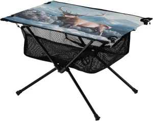 Camping Table Lightweight Portable Folding Table with Mesh Storage Net Animal Deer Snow Ideal for Camping Hiking Beach Picnic Travel Backyard