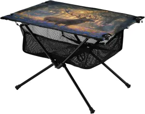 Camping Table Lightweight Portable Folding Table with Mesh Storage Net Animal Deer Tree Flower Ideal for Camping Hiking Beach Picnic Travel Backyard