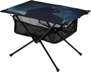 Camping Table Lightweight Portable Folding Table with Mesh Storage Net Black Cat Animal Ideal for Camping Hiking Beach Picnic Travel Backyard