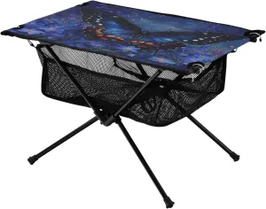 Camping Table Lightweight Portable Folding Table with Mesh Storage Net Butterfly Flower Blue Purple Ideal for Camping Hiking Beach Picnic Travel Backyard