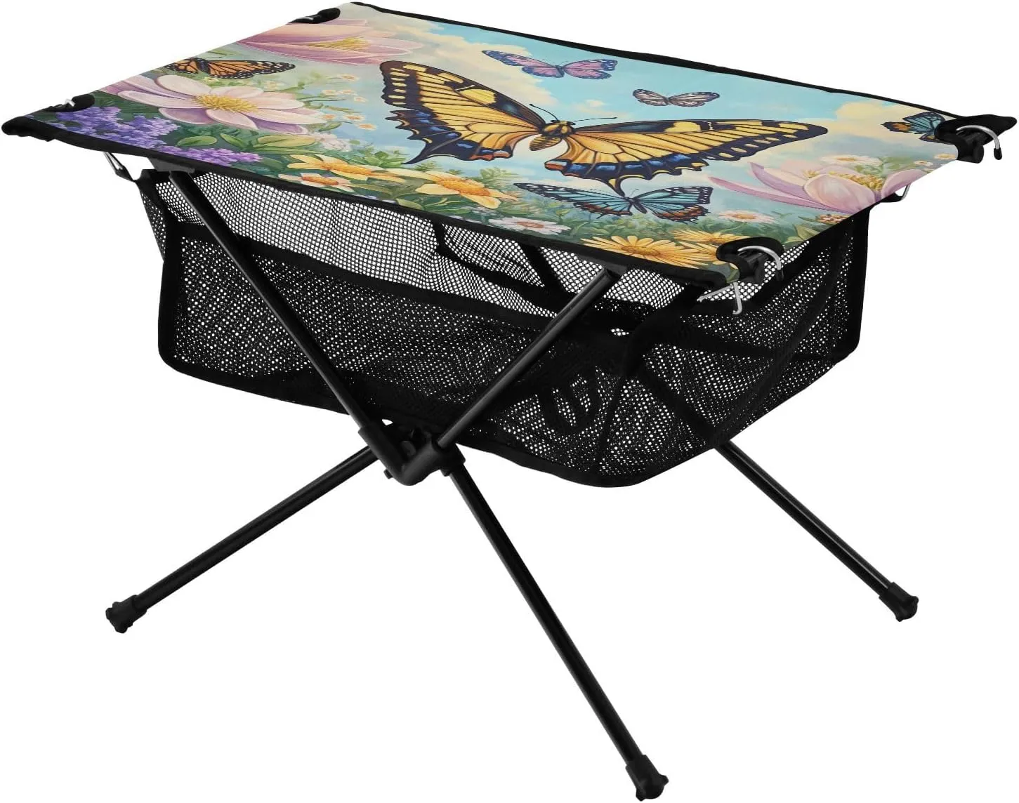 Camping Table Lightweight Portable Folding Table with Mesh Storage Net Butterfly Flower Garden Ideal for Camping Hiking Beach Picnic Travel Backyard