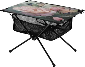 Camping Table Lightweight Portable Folding Table with Mesh Storage Net Butterfly Flower Rose Ideal for Camping Hiking Beach Picnic Travel Backyard