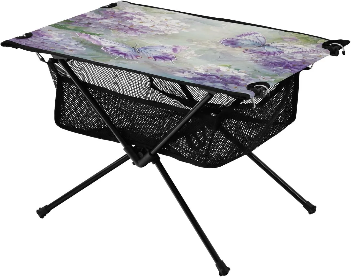 Camping Table Lightweight Portable Folding Table with Mesh Storage Net Butterfly Flower White Hydrangea Ideal for Camping Hiking Beach Picnic Travel Backyard