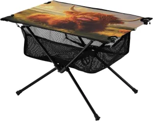 Camping Table Lightweight Portable Folding Table with Mesh Storage Net Cattle Cow Tongue Ideal for Camping Hiking Beach Picnic Travel Backyard