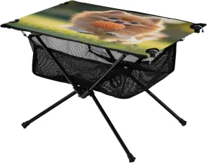 Camping Table Lightweight Portable Folding Table with Mesh Storage Net Cute Pomeranian Spitz Dog Ideal for Camping Hiking Beach Picnic Travel Backyard