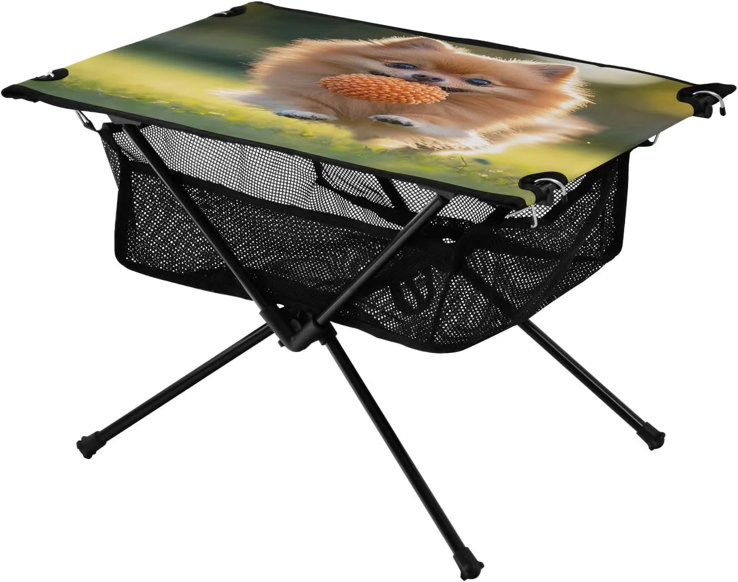 Camping Table Lightweight Portable Folding Table with Mesh Storage Net Cute Pomeranian Spitz Dog Ideal for Camping Hiking Beach Picnic Travel Backyard
