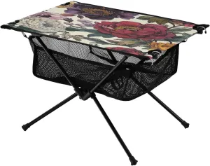 Camping Table Lightweight Portable Folding Table with Mesh Storage Net Flower Peony Rose Ideal for Camping Hiking Beach Picnic Travel Backyard